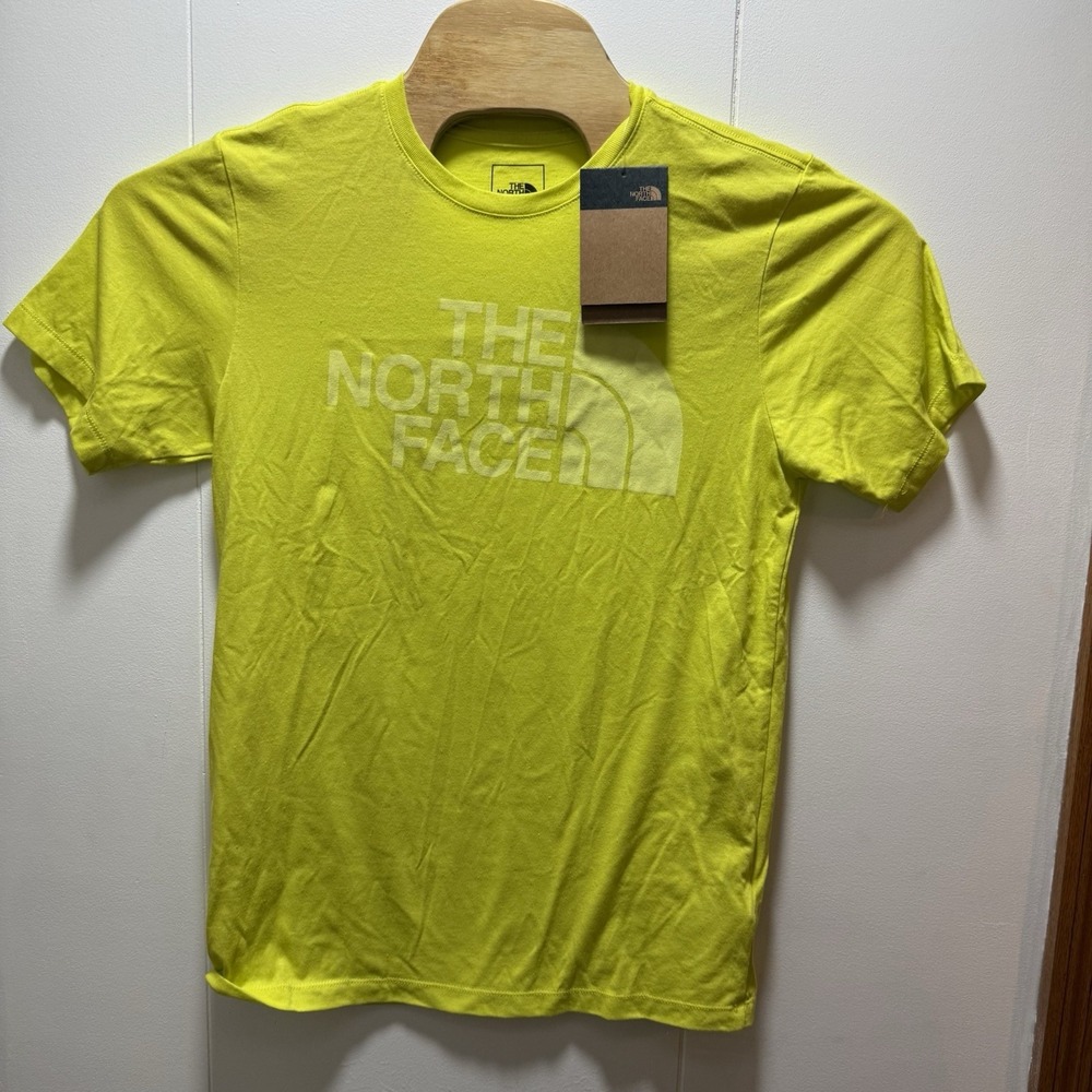 The North Face T-Shirt Men's Logo Neon Yellow Hiking Outdoors Size‎ Medium NEW